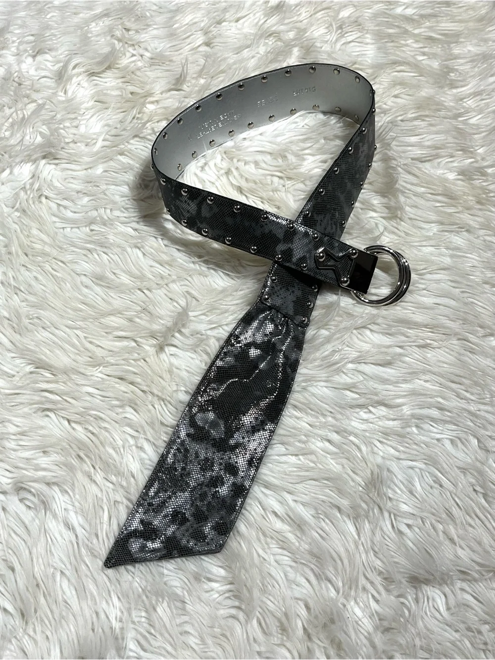 PER SE Vintage Wide Leather Cinch Belt Silver Snakeskin Studded USA Made